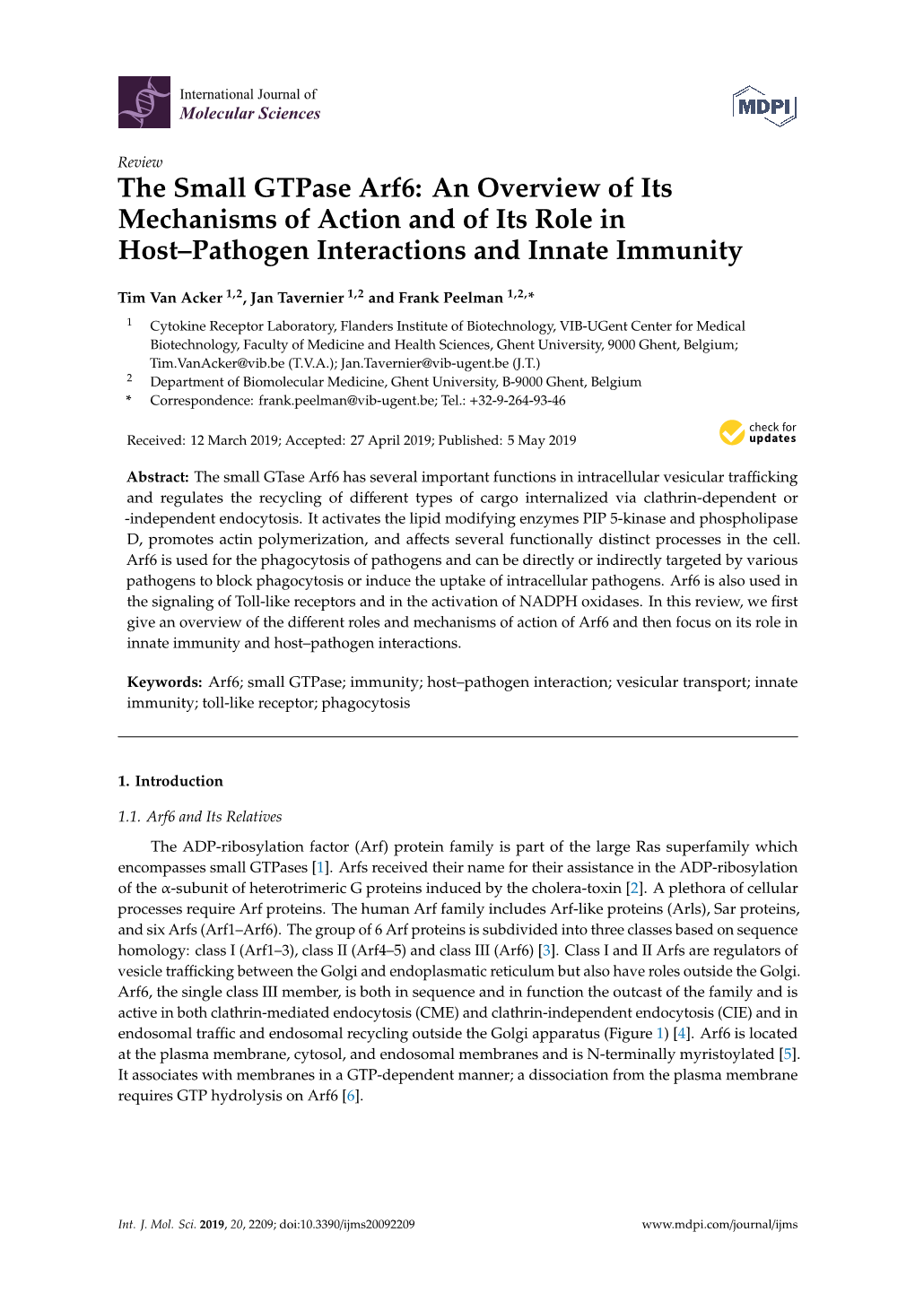 The Small Gtpase Arf6: an Overview of Its Mechanisms of Action and of Its Role in Host–Pathogen Interactions and Innate Immunity