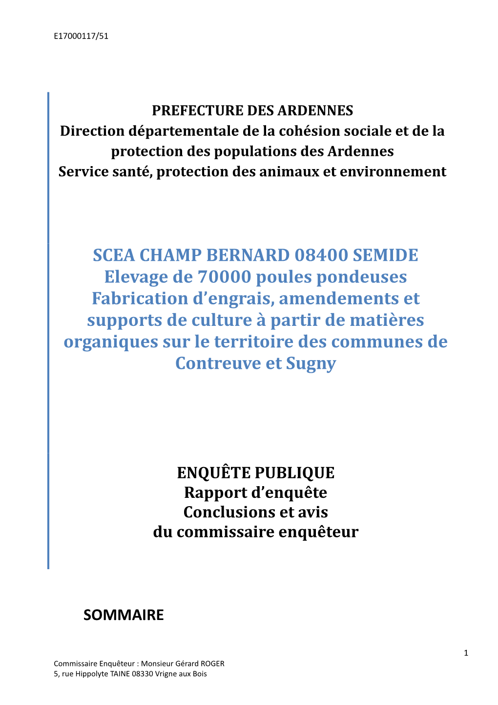 Rapport & Conclusions CE SCEA CHAMP BERNARD À Contreuve Et