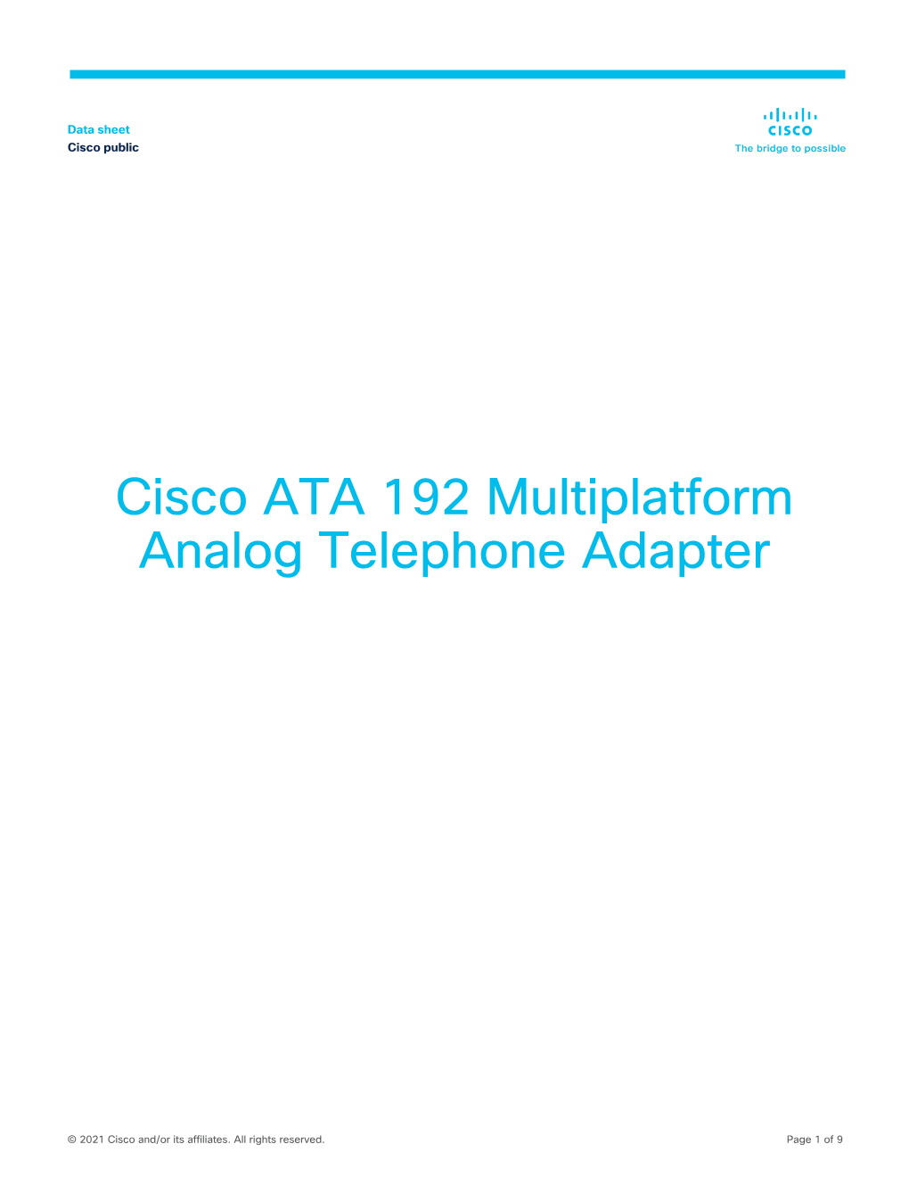 Cisco ATA 192 Multiplatform Analog Telephone Adapter Data Sheet