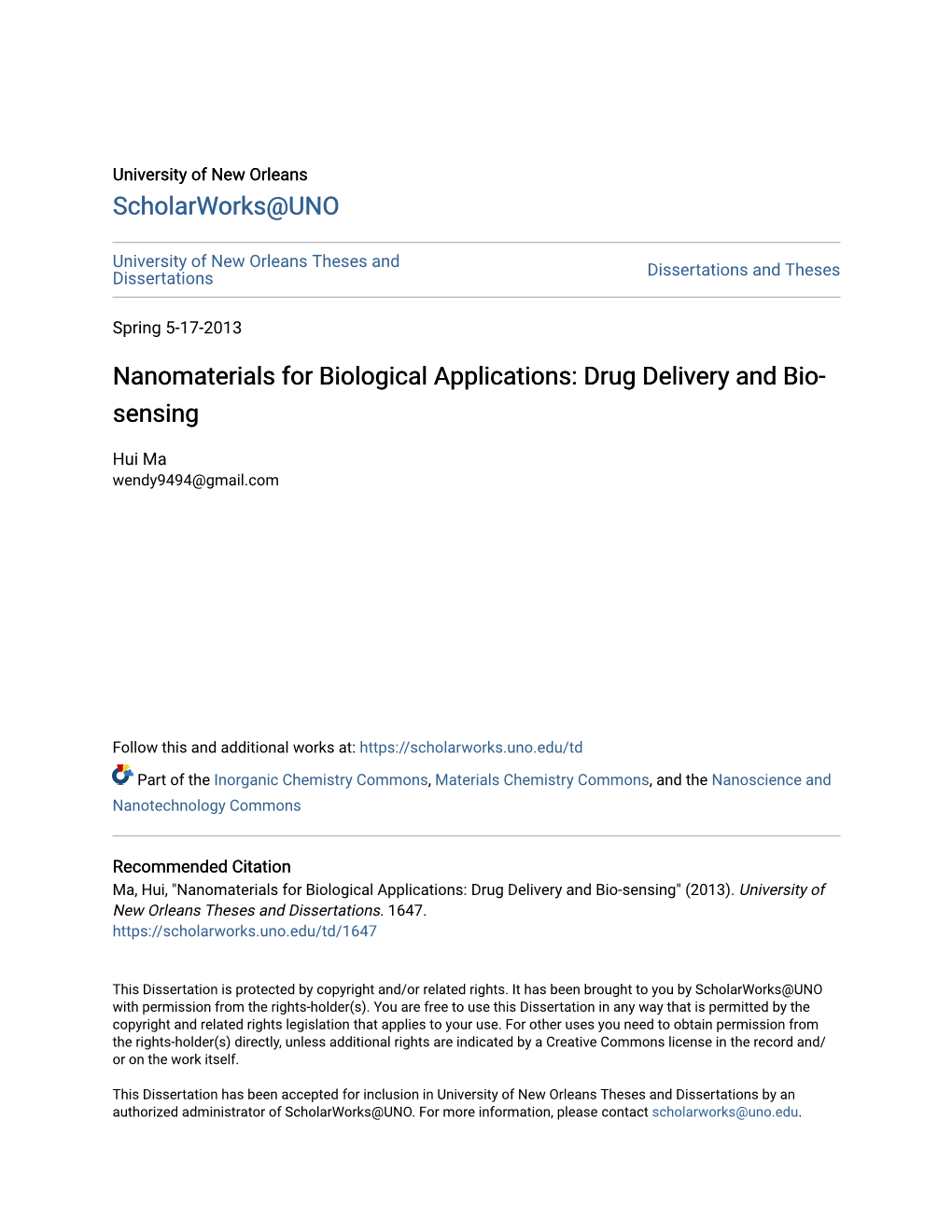 Nanomaterials for Biological Applications: Drug Delivery and Bio- Sensing