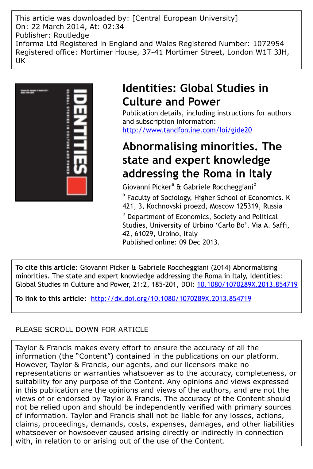 Abnormalising Minorities. the State and Expert Knowledge Addressing