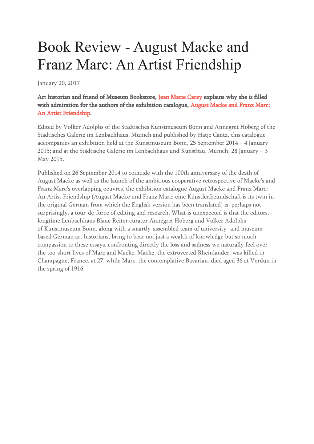 Book Review - August Macke and Franz Marc: an Artist Friendship