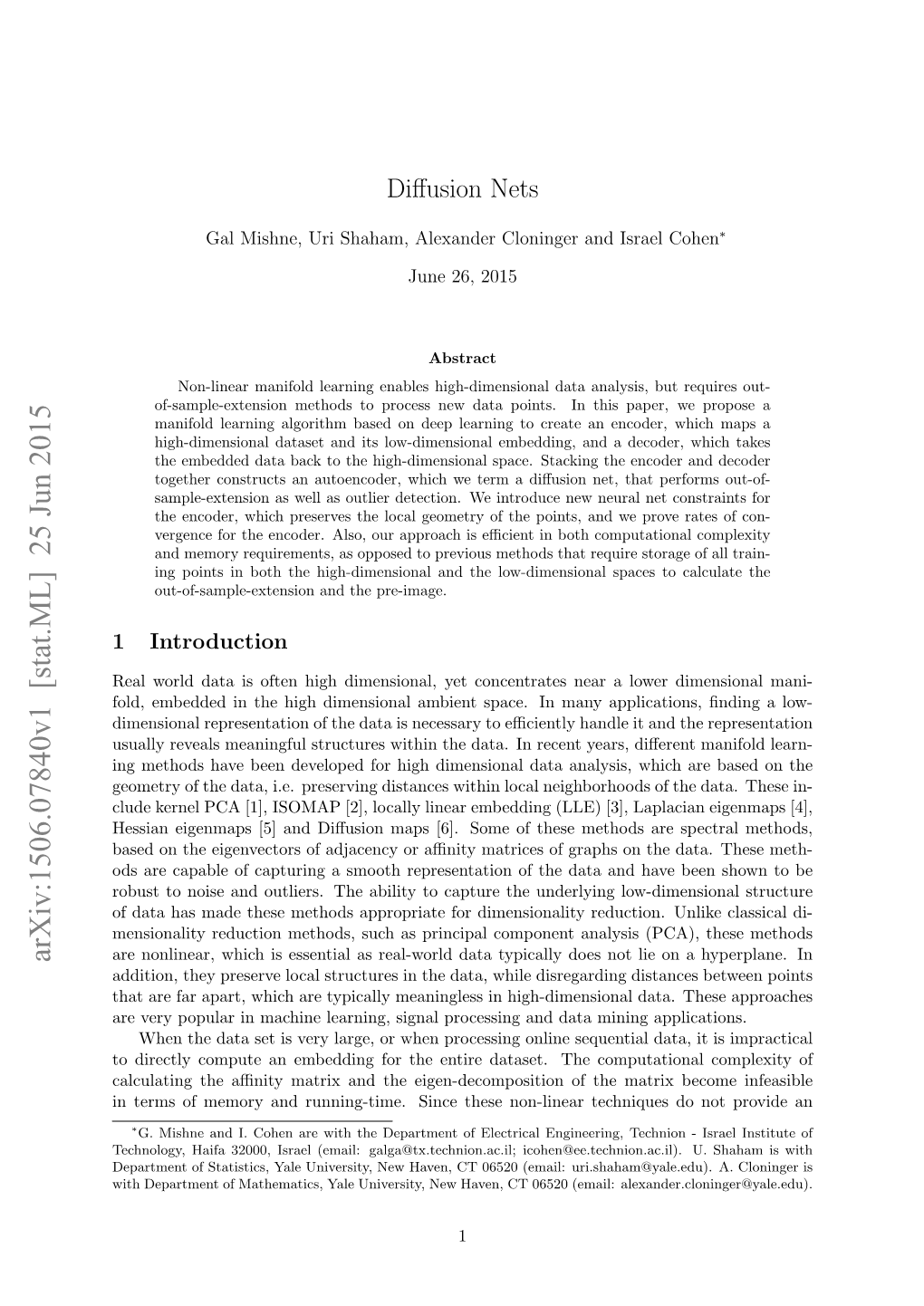 Arxiv:1506.07840V1 [Stat.ML] 25 Jun 2015 Are Nonlinear, Which Is Essential As Real-World Data Typically Does Not Lie on a Hyperplane