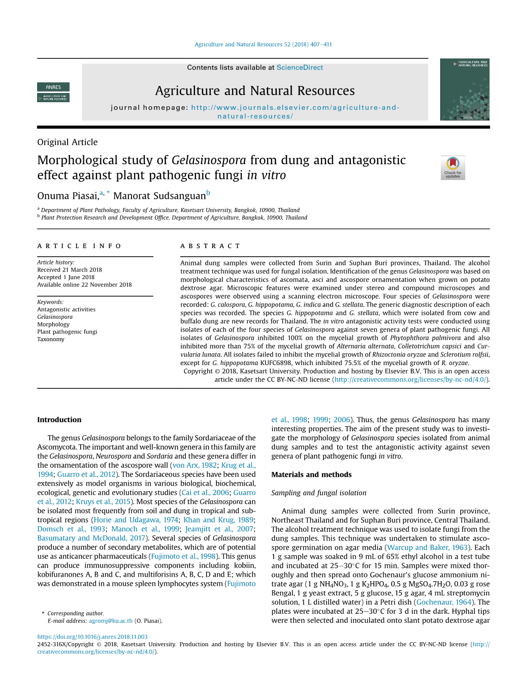 Morphological Study of Gelasinospora from Dung and Antagonistic Effect Against Plant Pathogenic Fungi In&Nbsp