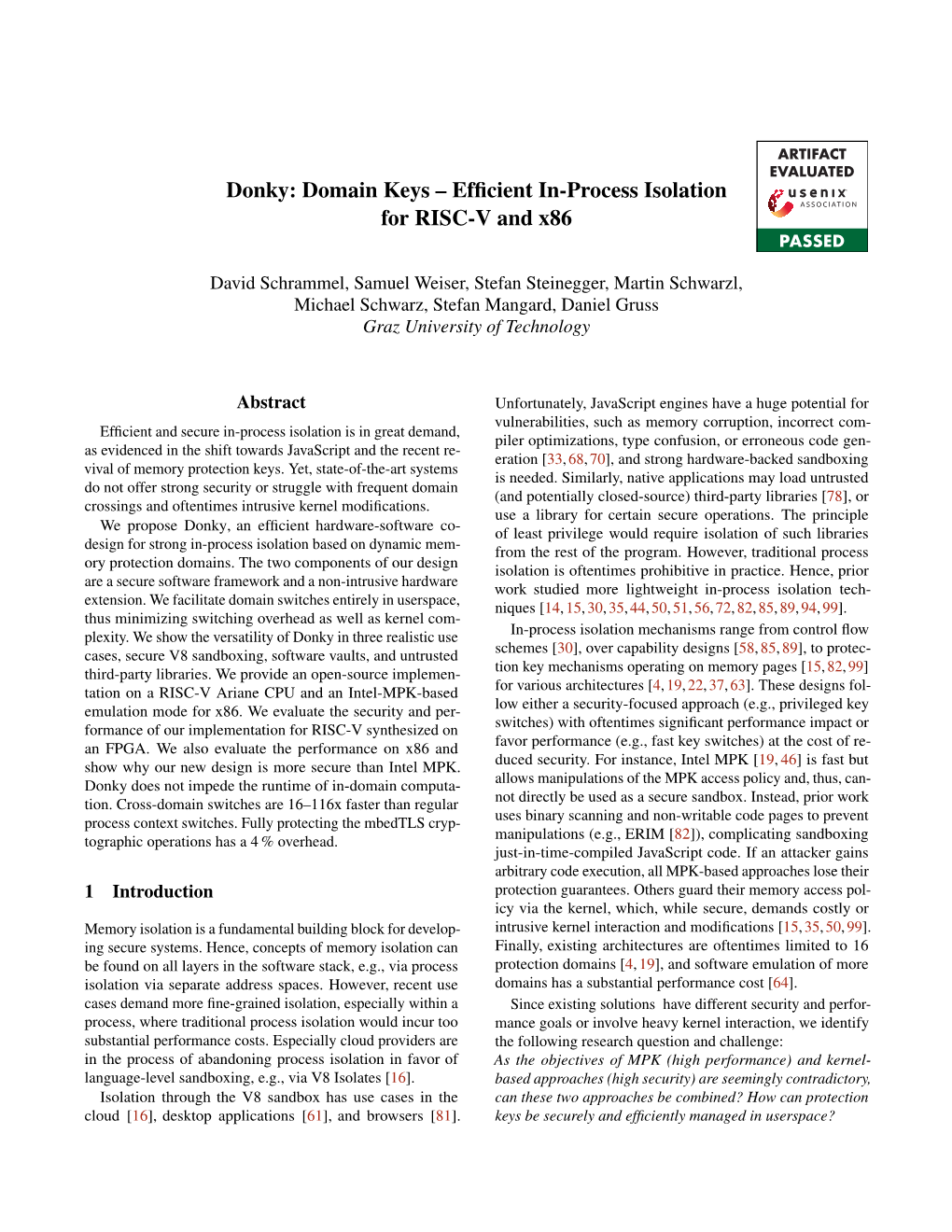 Donky: Domain Keys – Efficient In-Process Isolation for RISC-V And