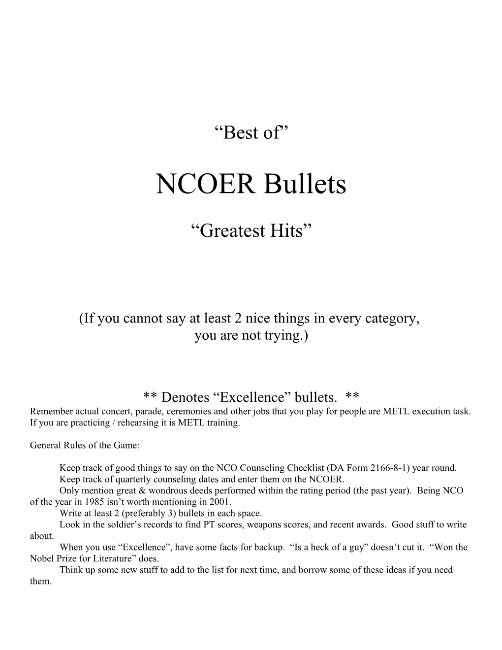 NCOER Bullets