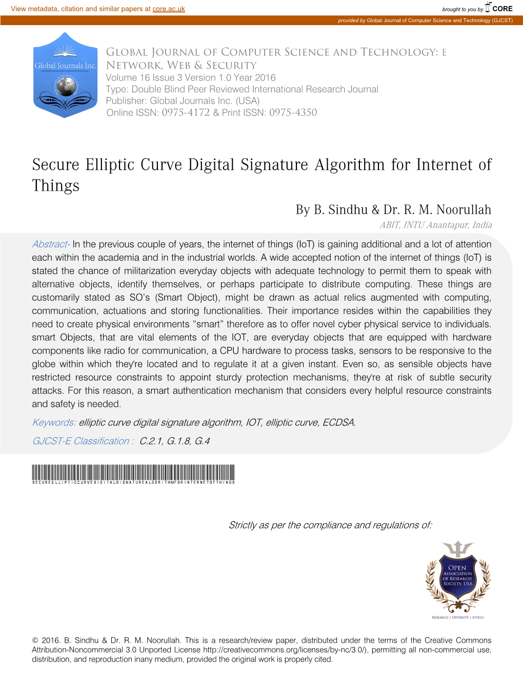 Secure Elliptic Curve Digital Signature Algorithm for Internet of Things