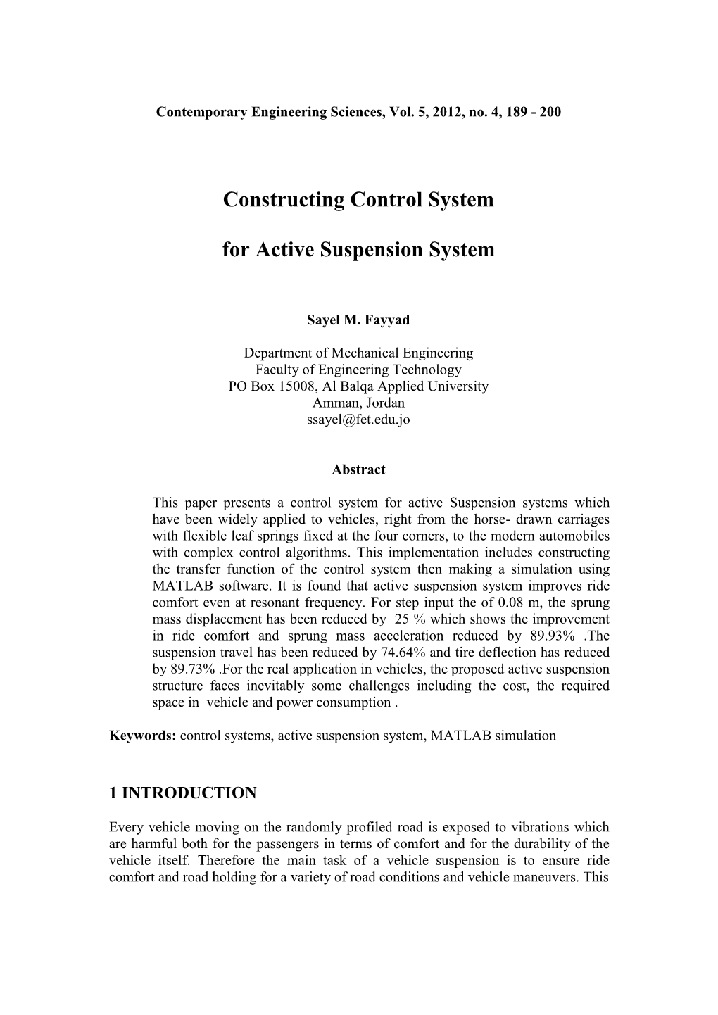 Constructing Control System for Active Suspension System