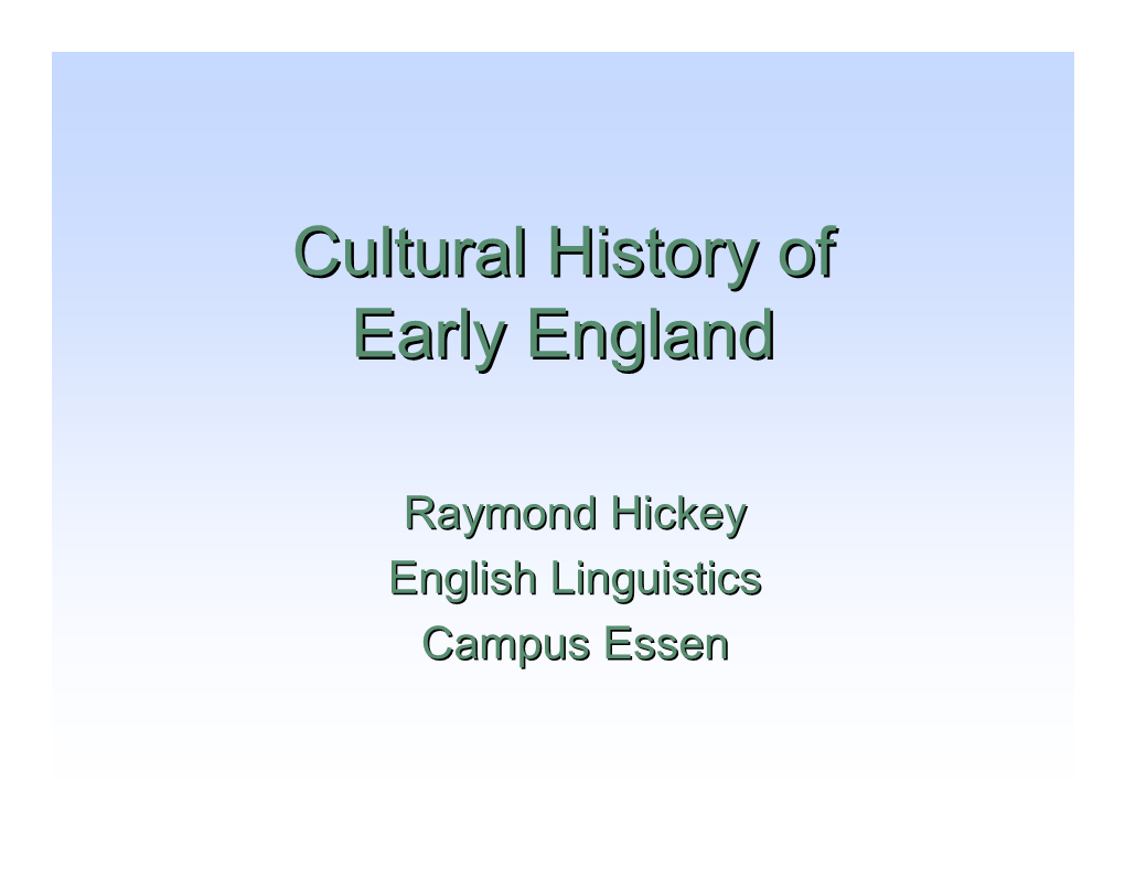 Cultural History of Early England