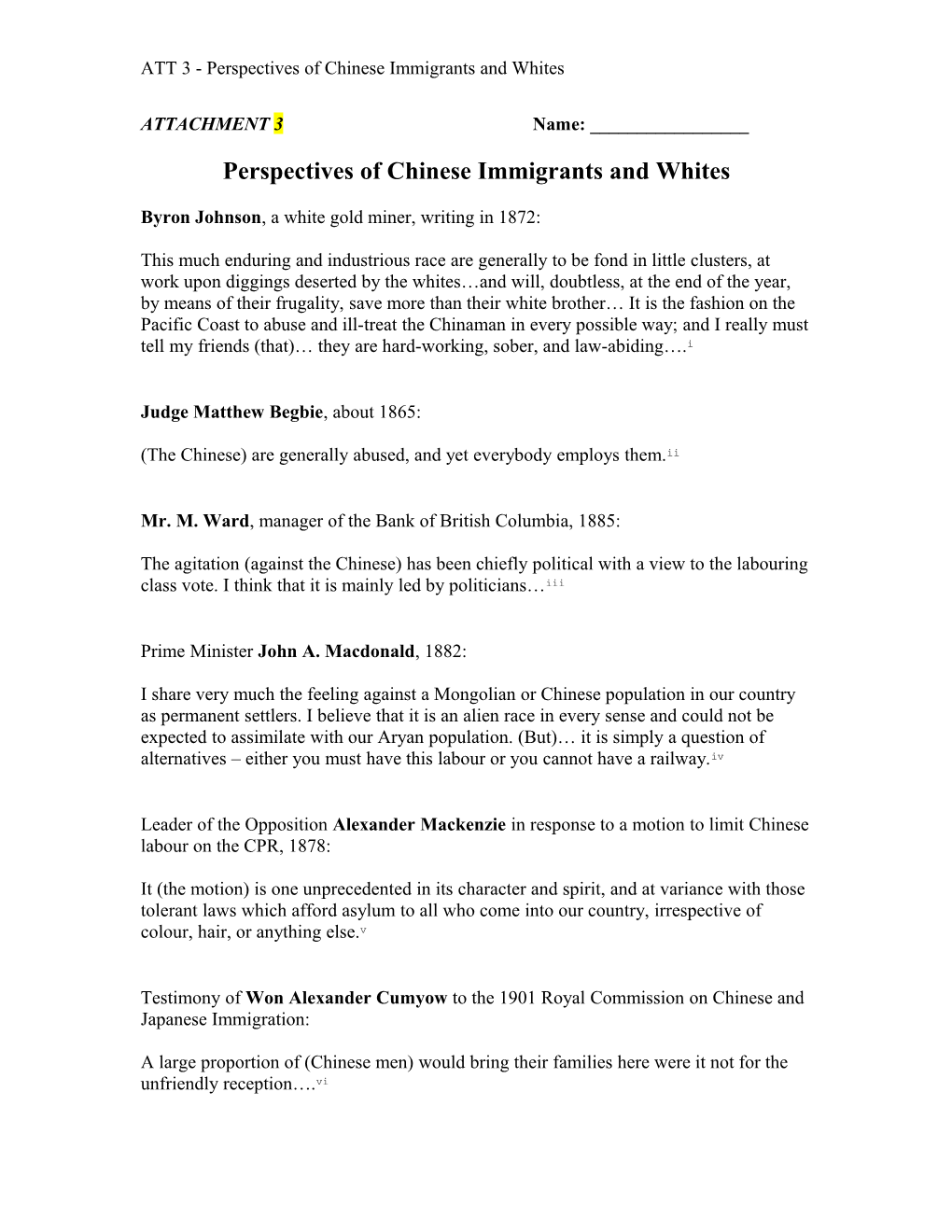 ATT 3 - Perspectives of Chinese Immigrants and Whites