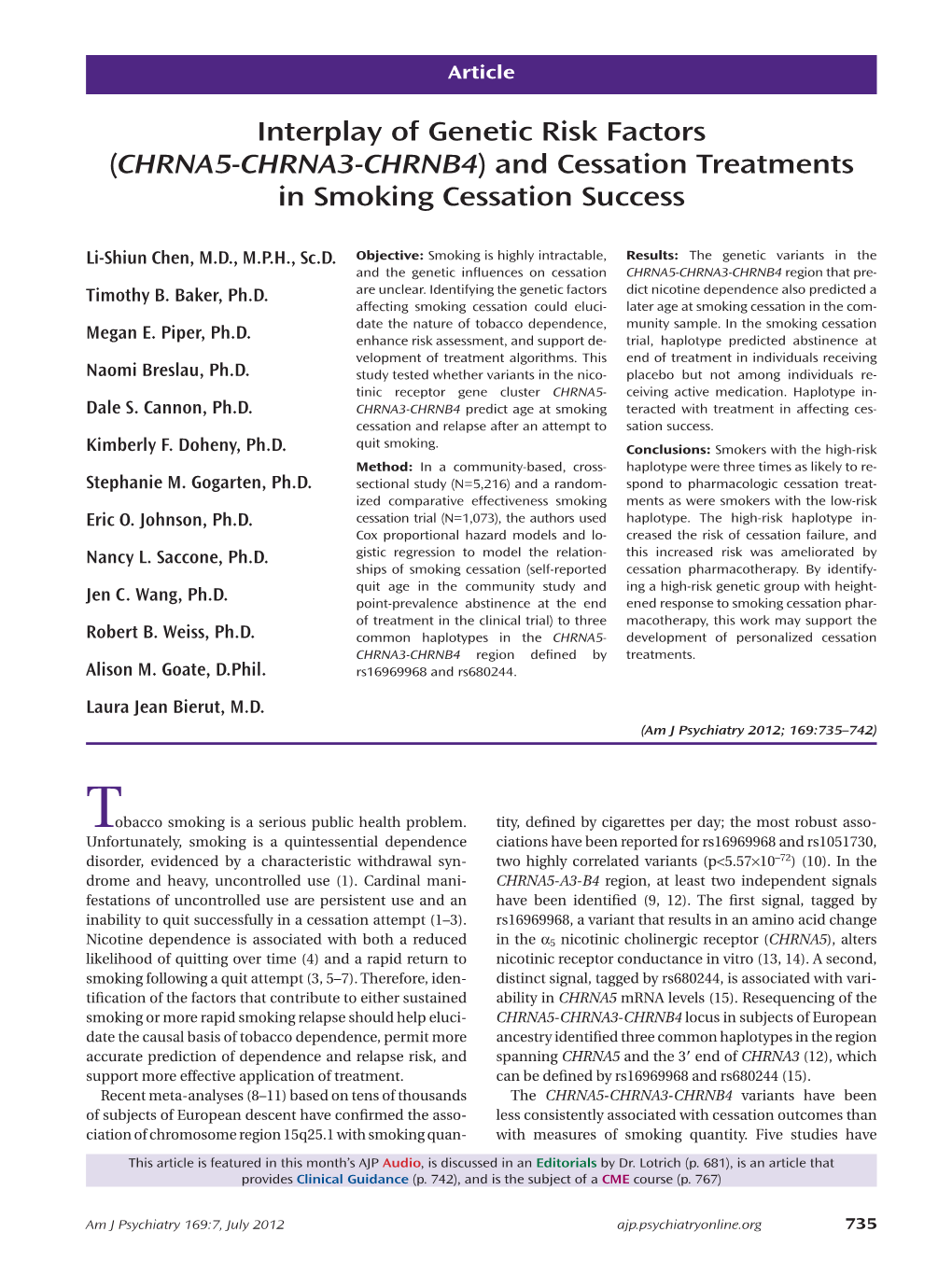 (CHRNA5-CHRNA3-CHRNB4) and Cessation Treatments in Smoking
