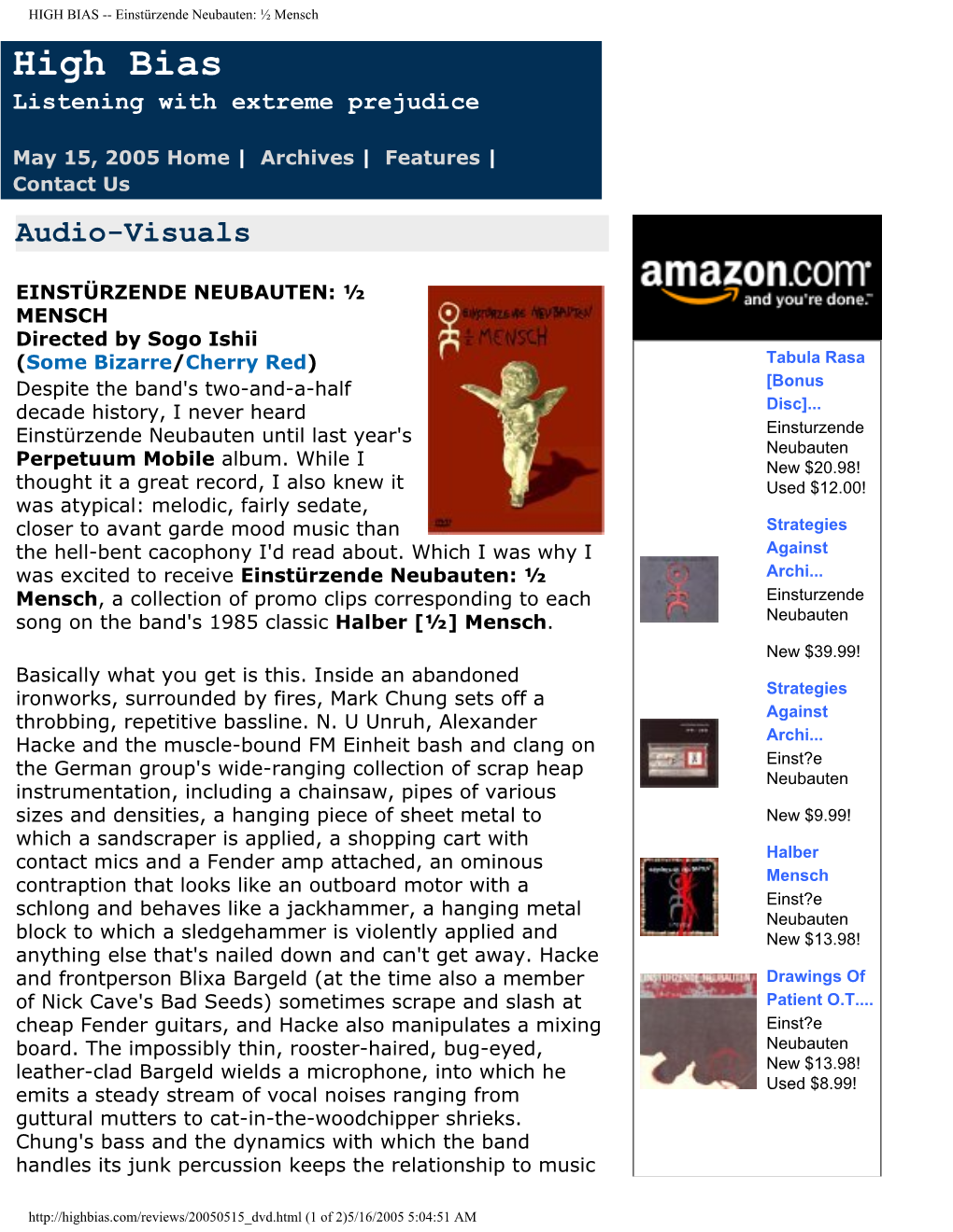 HIGH BIAS -- Einstürzende Neubauten: ½ Mensch High Bias Listening with Extreme Prejudice