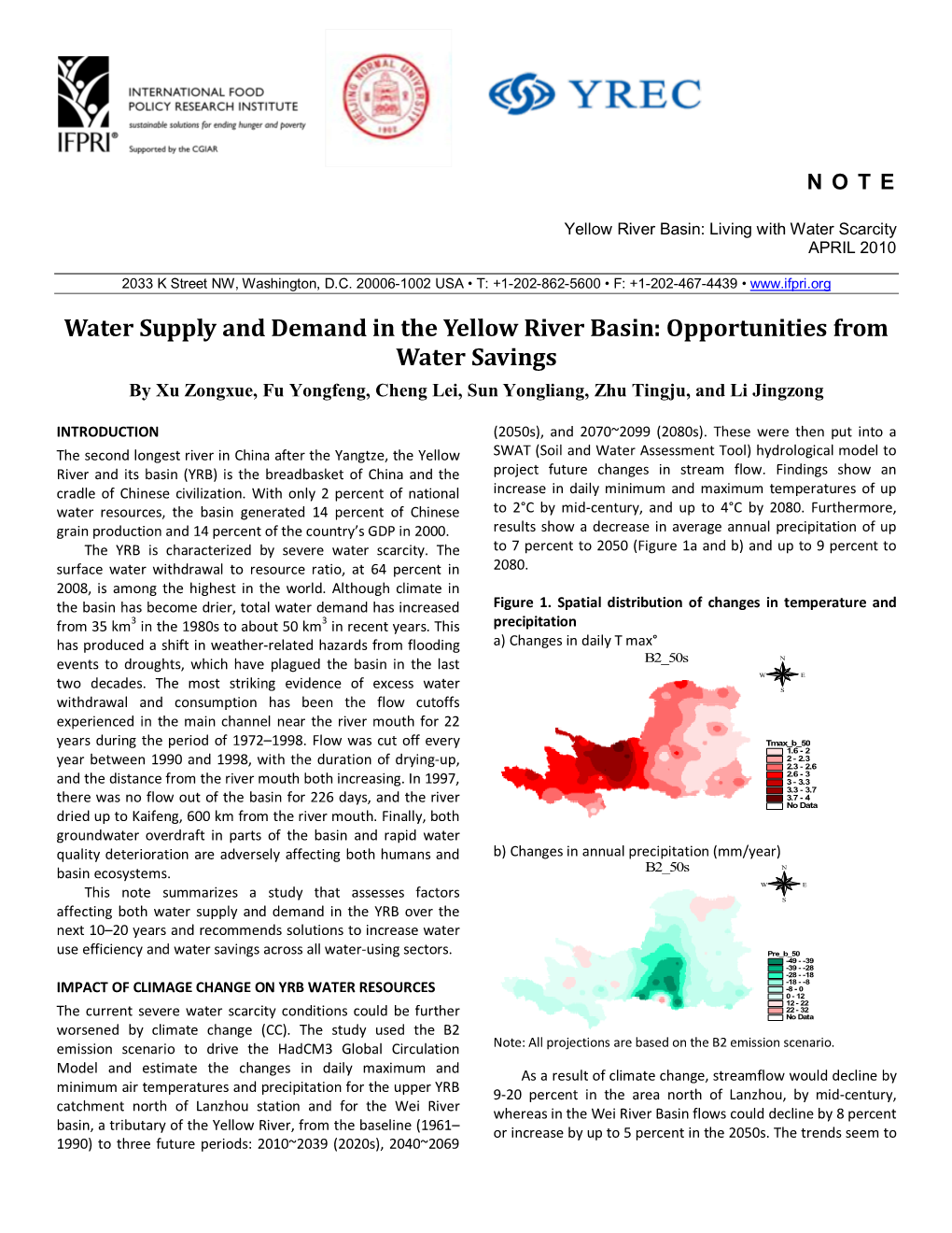 Water Supply and Demand in the Yellow River Basin: Opportunities from Water Savings by Xu Zongxue, Fu Yongfeng, Cheng Lei, Sun Yongliang, Zhu Tingju, and Li Jingzong