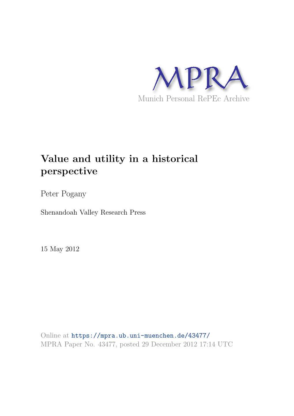 Value and Utility in a Historical Perspective