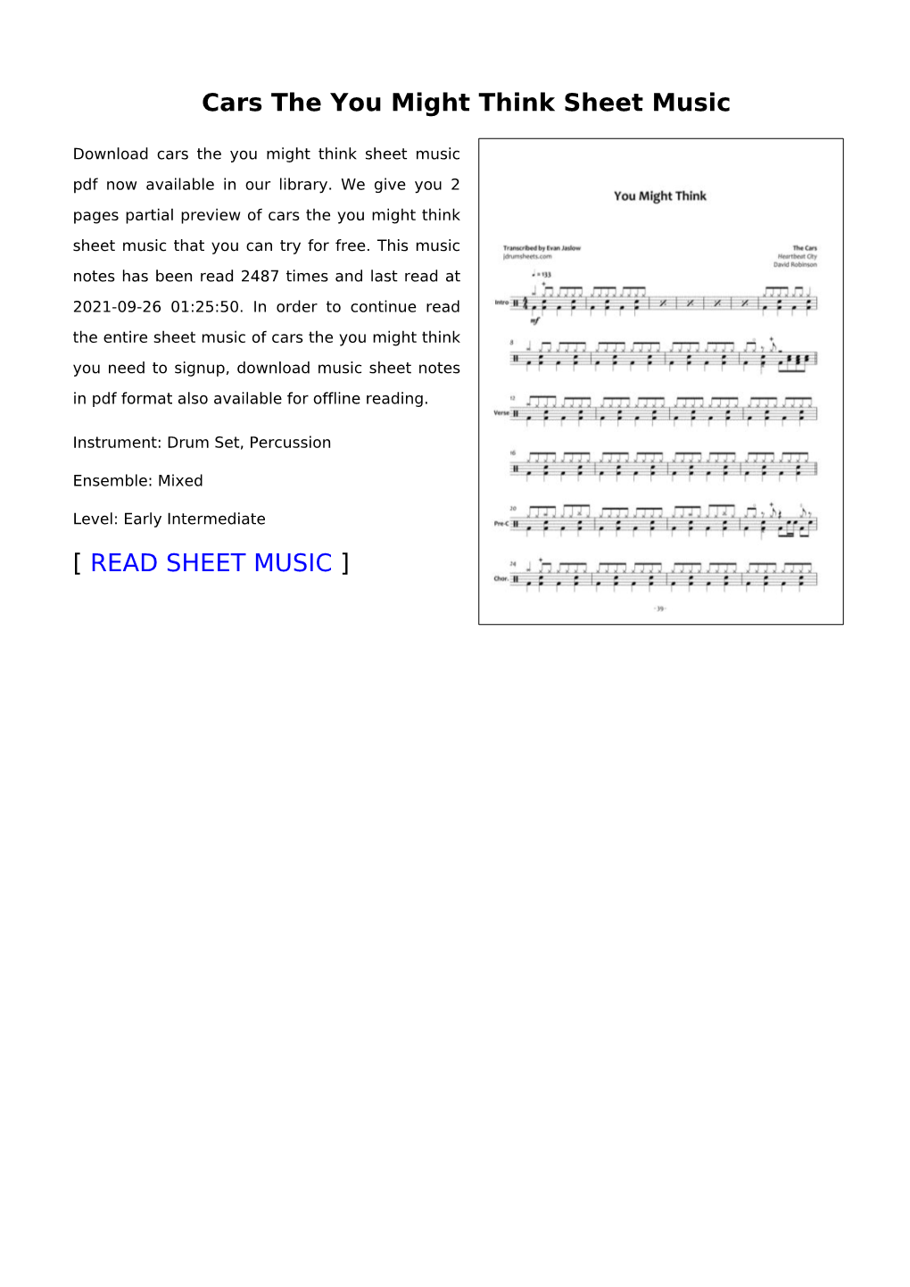 Cars the You Might Think Sheet Music