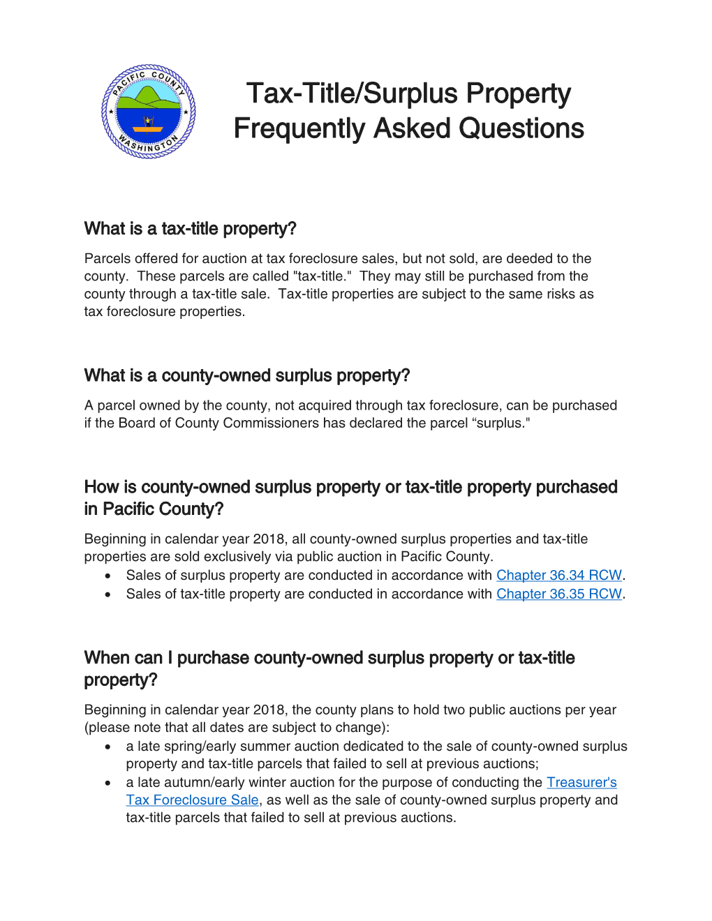 Tax-Title/Surplus Property Frequently Asked Questions