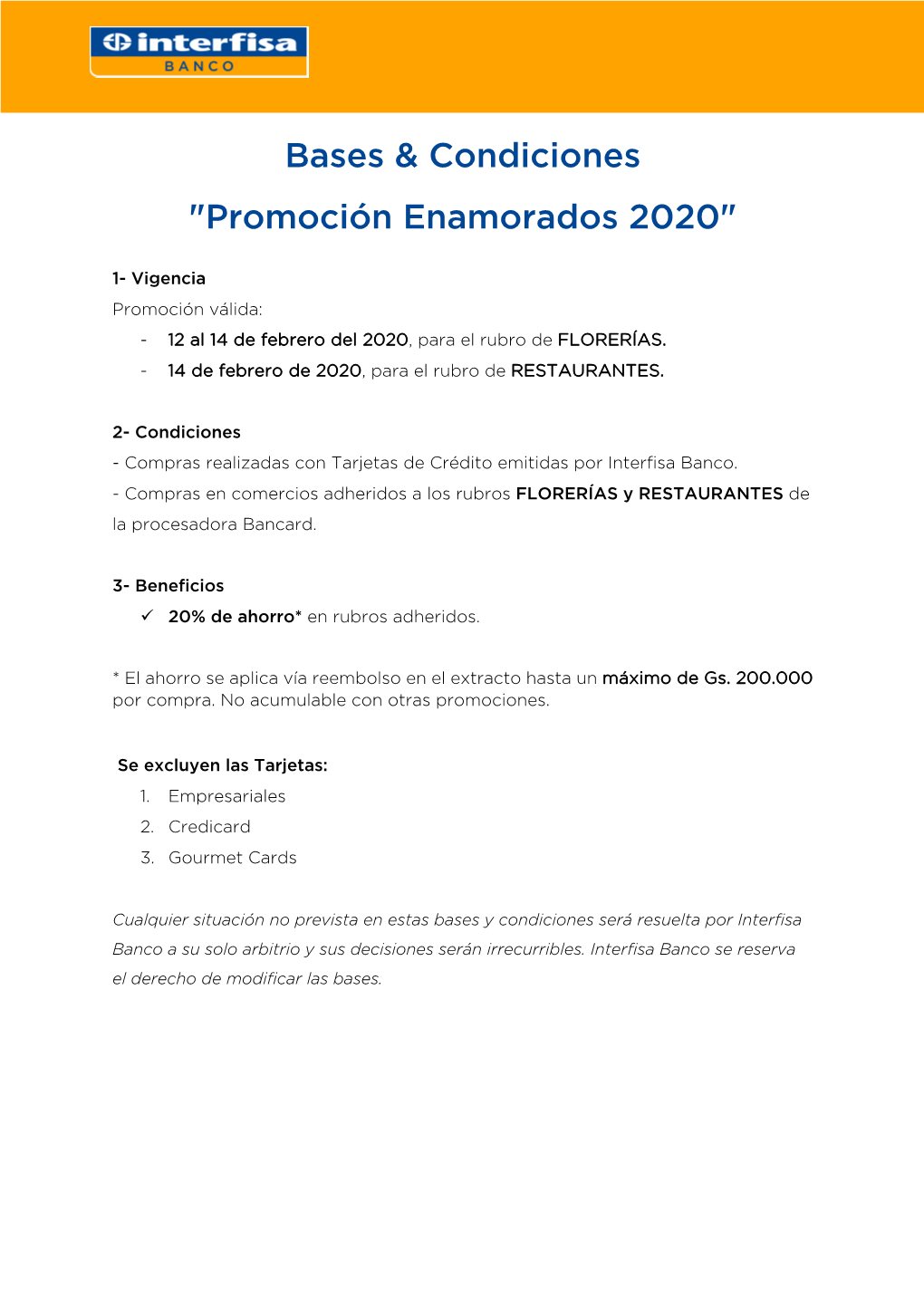 Bases & Condiciones "Promoción Enamorados 2020"