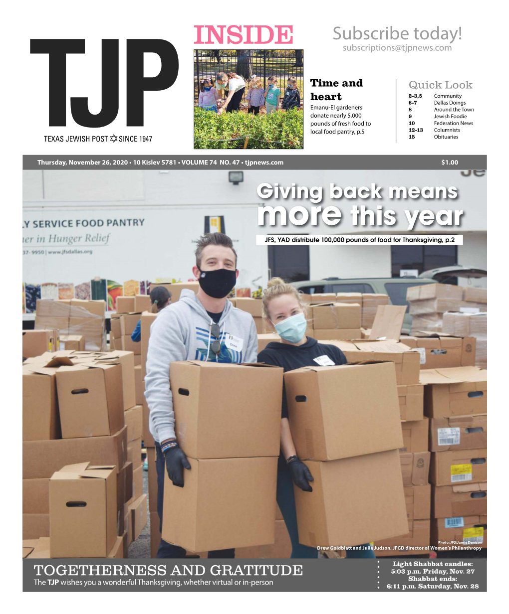 INSIDE Subscribe Today! Subscriptions@Tjpnews.Com
