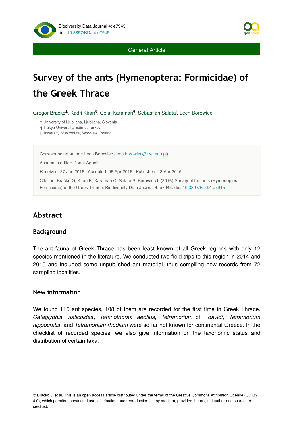 (Hymenoptera: Formicidae) of the Greek Thrace
