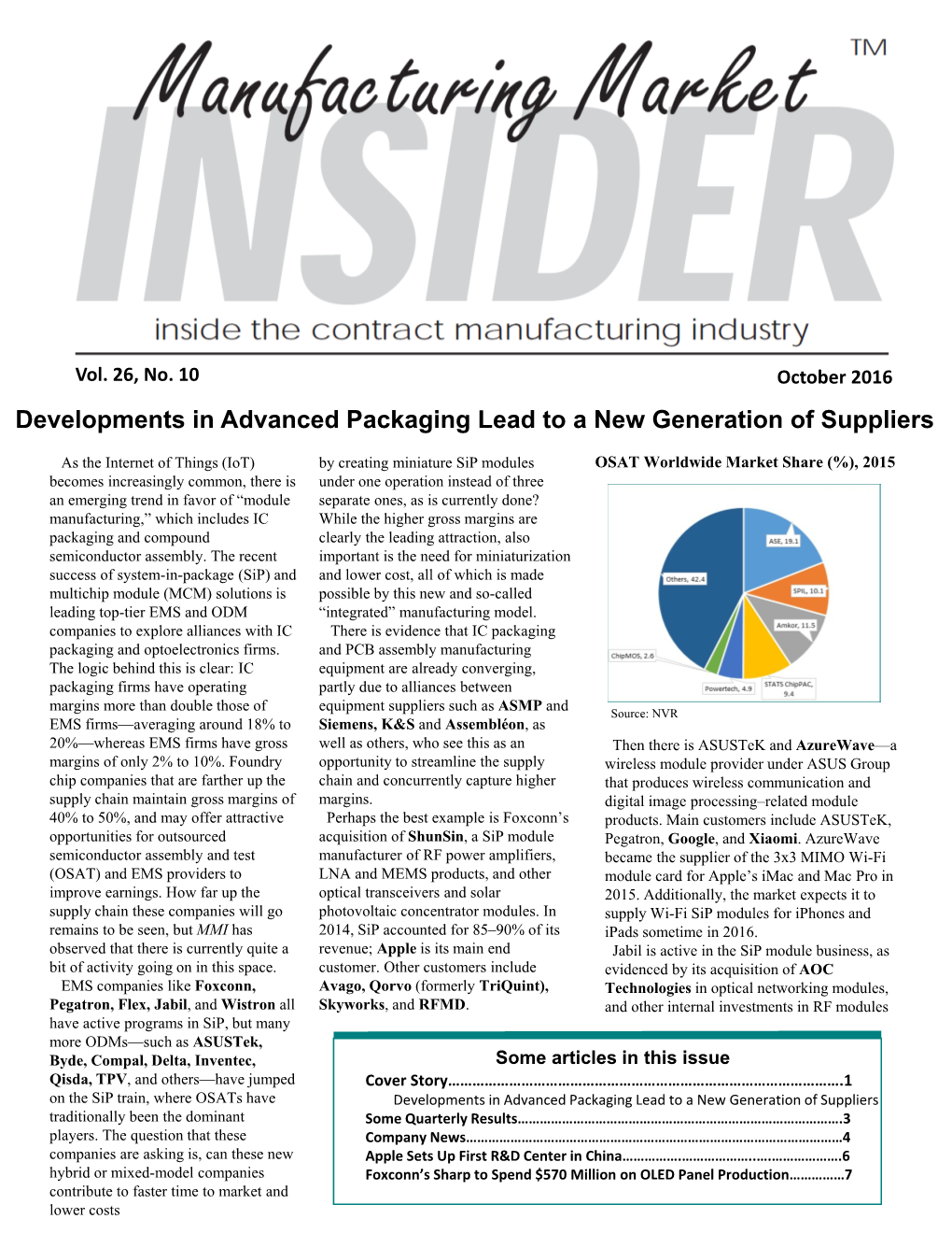 Developments in Advanced Packaging Lead to a New Generation of Suppliers