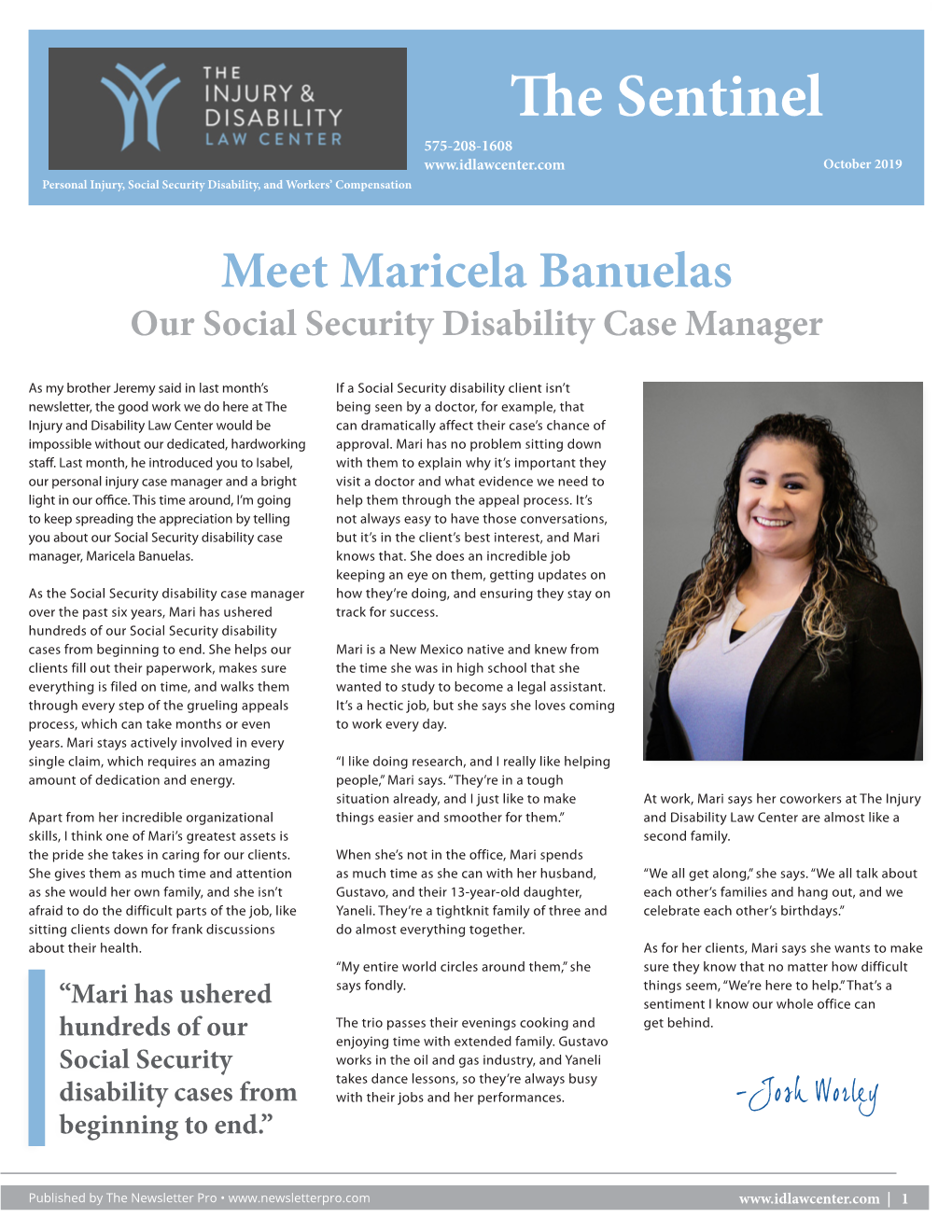 The Sentinel 575-208-1608 October 2019 Personal Injury, Social Security Disability, and Workers’ Compensation