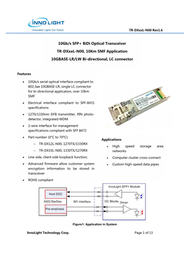 10Gb TR-D 10GBAS B/S SFP+ Dxxxl-N00 E-LR/LW Bidi Opti 0