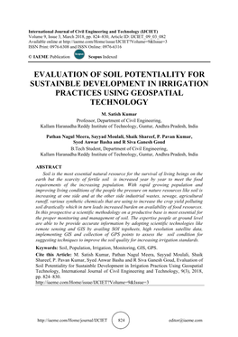 Evaluation of Soil Potentiality for Sustainble Development in Irrigation Practices Using Geospatial Technology