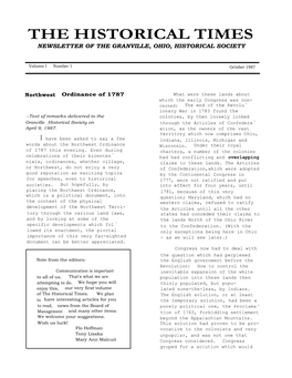 The Historical Times Newsletter of the Granville, Ohio, Historical Society