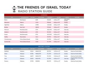 The Friends of Israel Today Radio Station Guide