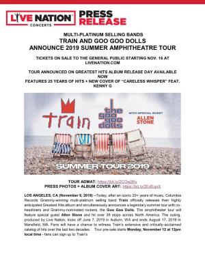 Train and Goo Goo Dolls Announce 2019 Summer Amphitheatre Tour