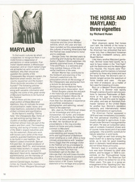 MARYLAND the HORSE and MARYLAND: Three Vignettes