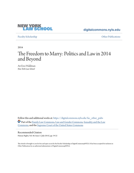 The Freedom to Marry: Politics and Law in 2014 and Beyond, 40 Hum