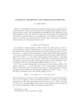 Classical Covariants and Modular Invariants