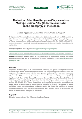 ﻿﻿﻿﻿﻿Reduction of the Hawaiian Genus ﻿﻿Platydesma﻿﻿ Into ﻿﻿Melicope﻿﻿ Section