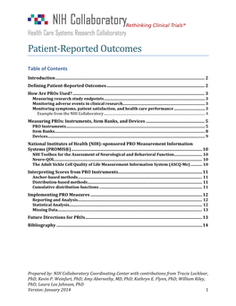 Patient Reported Outcomes (PROS) in Performance Measurement