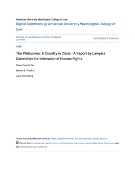 The Philippines: a Country in Crisis - a Report by Lawyers Committee for International Human Rights