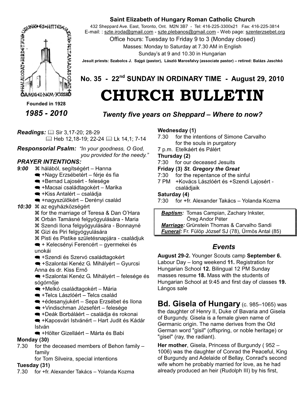 CHURCH BULLETIN Founded in 1928