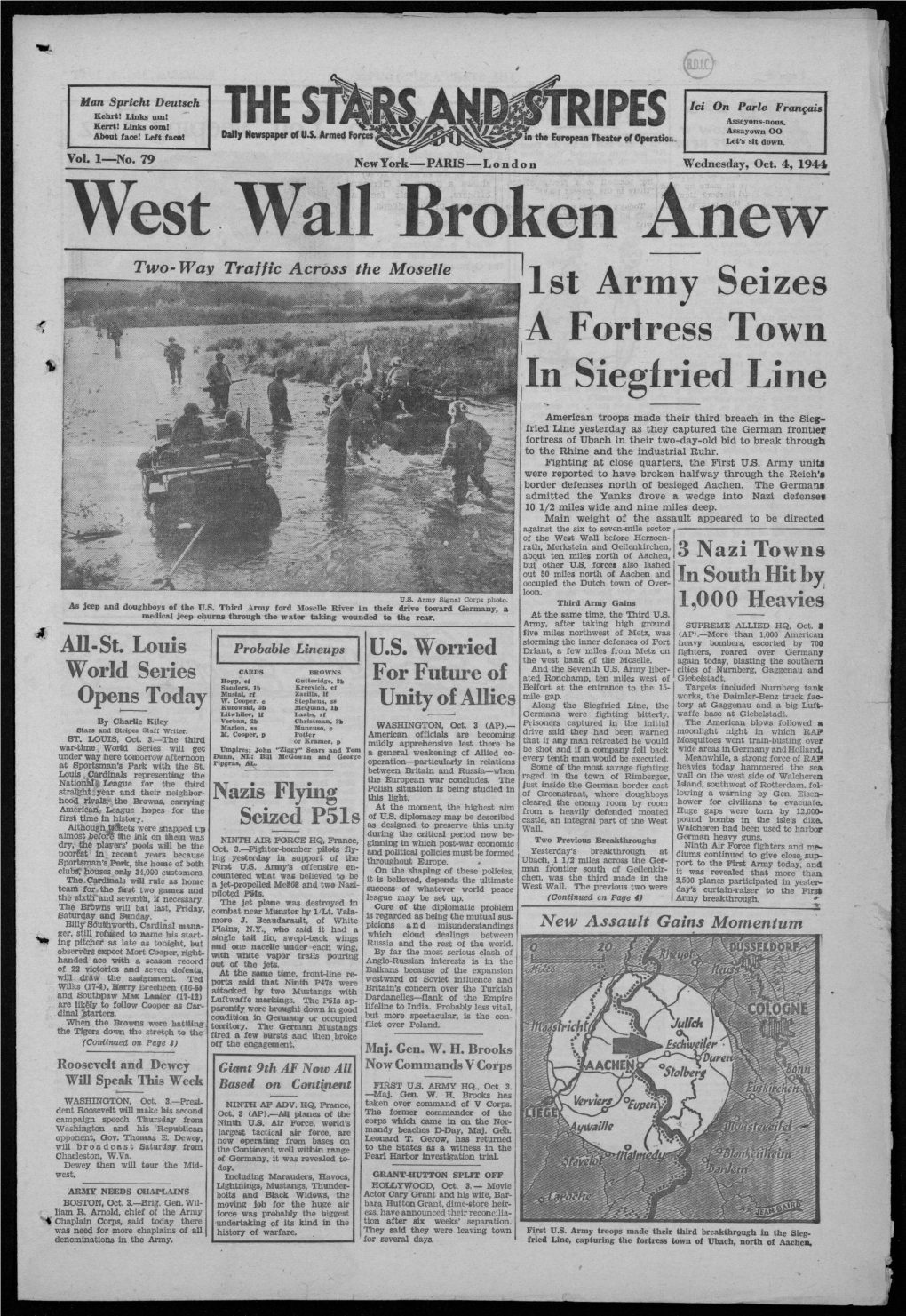 West Wall Broken Anew Two-Way Traffic Across the Moselle 1St Army Seizes a Fortress Town in Siegfried Line