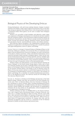 Biological Physics of the Developing Embryo Gabor Forgacs , Stuart A