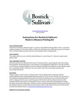 Instructions for Bostick & Sullivan's Modern Albumen Printing