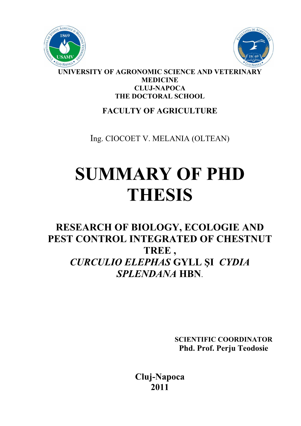 Summary of Phd Thesis Research of Biology