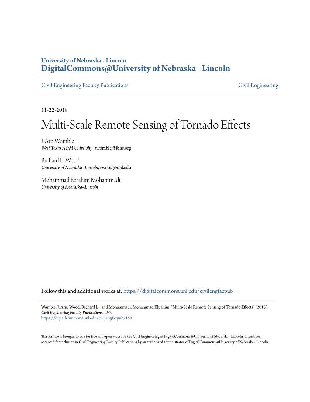 Multi-Scale Remote Sensing of Tornado Effects J