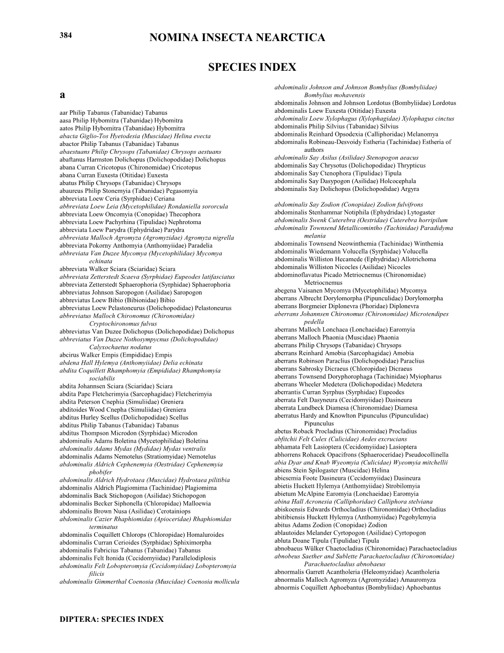 NOMINA INSECTA NEARCTICA a SPECIES INDEX