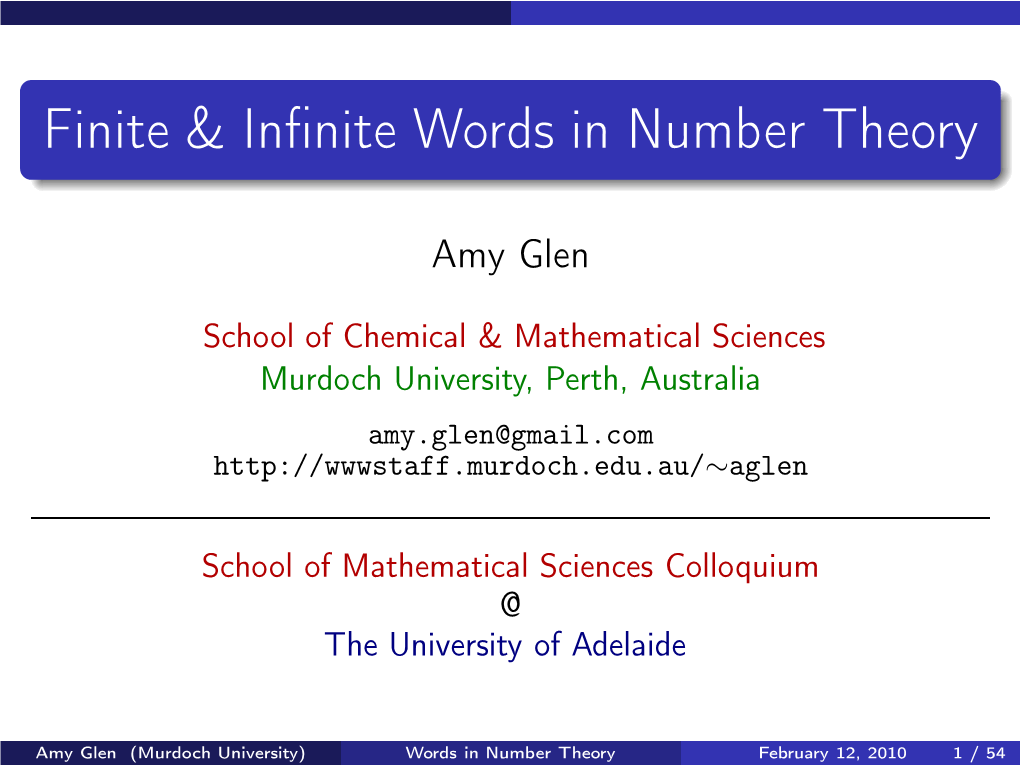 Finite & Infinite Words in Number Theory