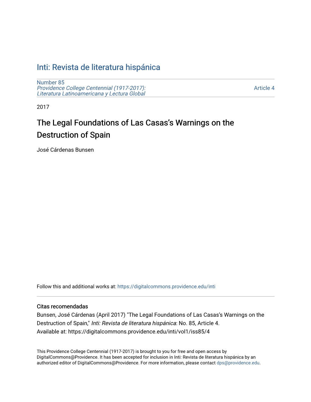 The Legal Foundations of Las Casasâ•Žs Warnings on the Destruction Of