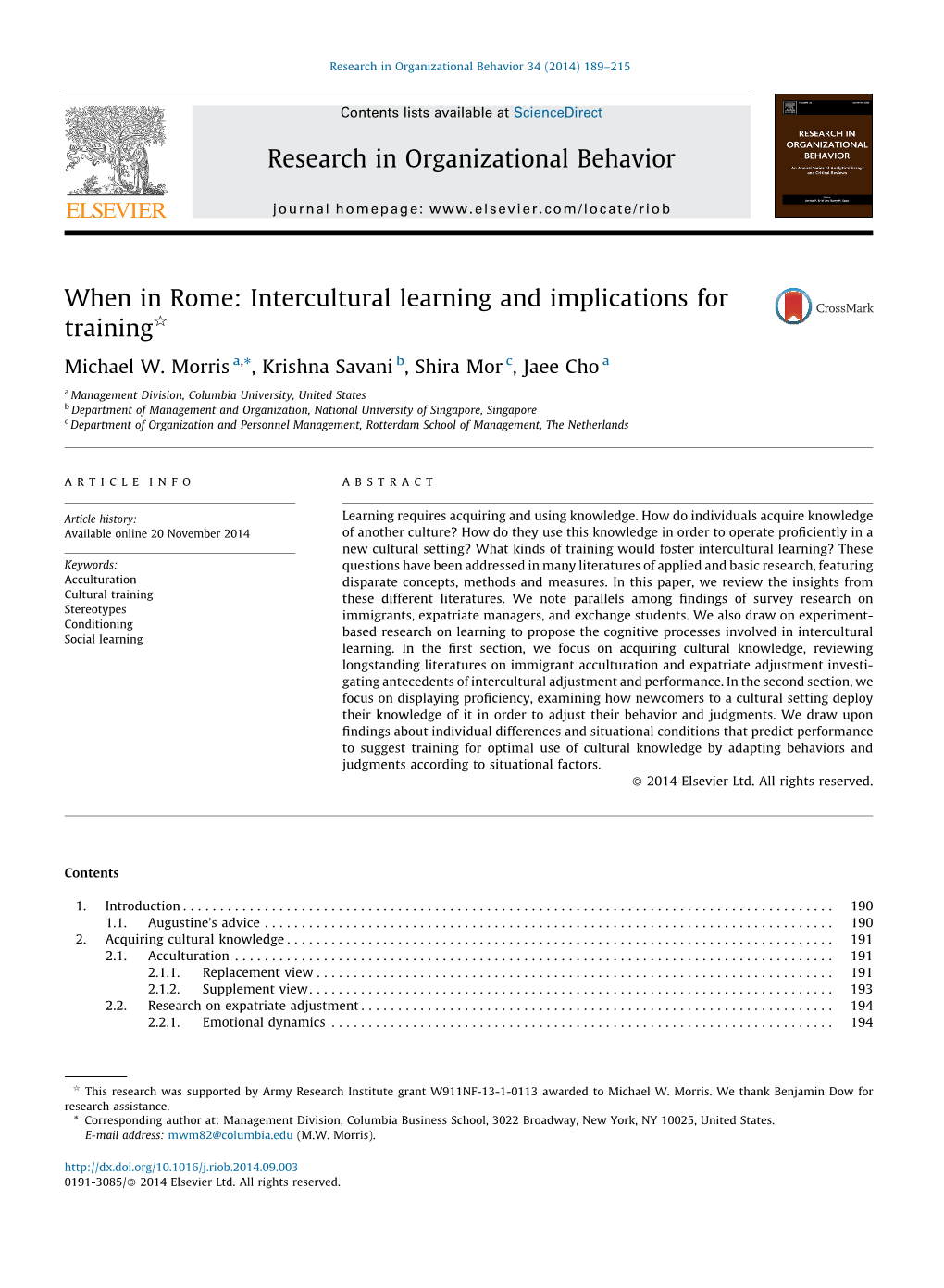 Intercultural Learning and Implications for Training§