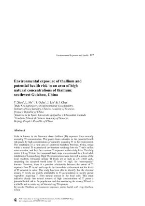 Environmental Exposure of Thallium and Potential Health Risk in an Area of High Natural Concentrations of Thallium: Southwest Guizhou, China