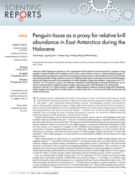 Penguin Tissue As a Proxy for Relative Krill Abundance in East Antarctica