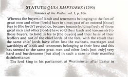 STATUTE QUIA EMPTORES (1290) Statutes of the Realm, Vol