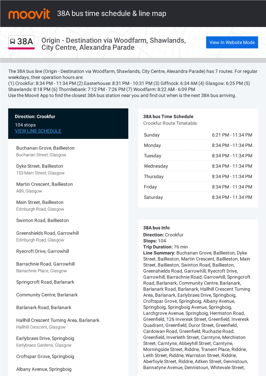 38A Bus Time Schedule & Line Route